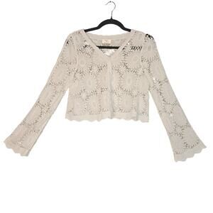 Dizzy Lizzy Sweater Womens Large Crochet Floral Cardigan Boho Button Up